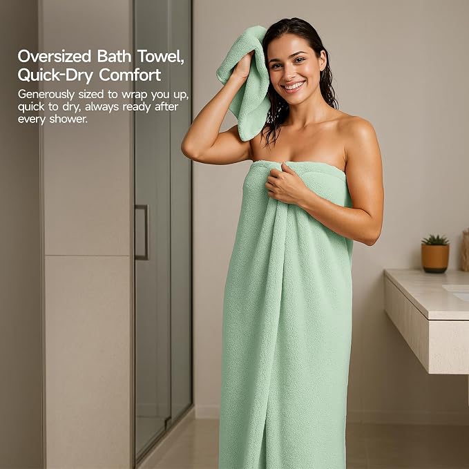 REDKISS Pack of 6 Towel Set - 2 Extra Large Bath, 2 Hand, 2 Washcloths, Ultra Soft & Highly Absorbent, Quicker to Dry, Green Towels for Bathroom, Spa, Hotel, Gym