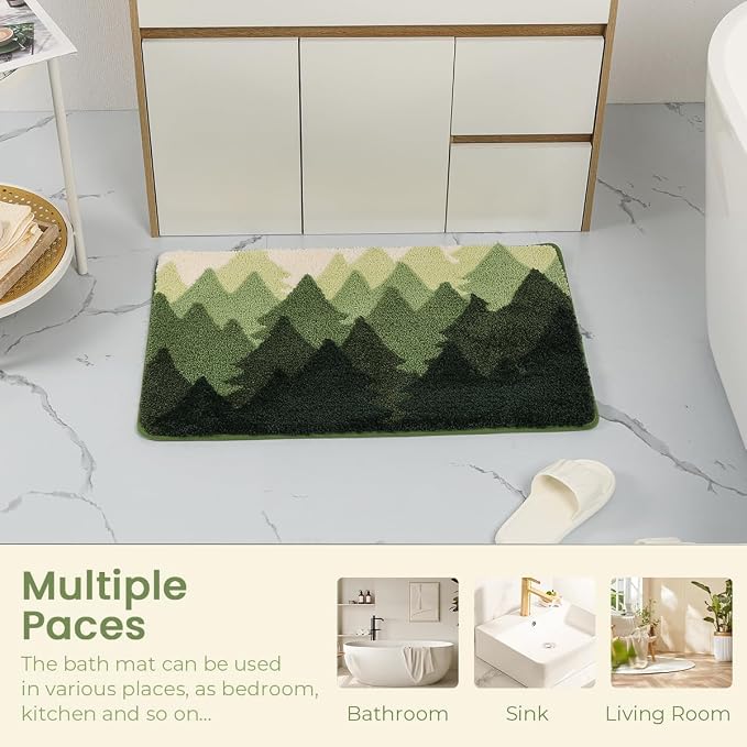 Luxury Bath Mat Super Absorbent and Non Slip Bathroom Rug Forest Mat Machine Washable Soft Microfiber Rug for Dining Room, Living Room and Tub (Forest, 31"x20")
