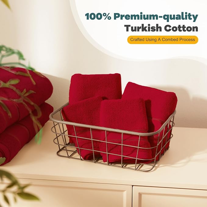Marvione Bath Towels Set 6 Piece, 100% Turkish Cotton Highly Absorbent and Soft Towels for Bathroom 2 Bath Towels 2 Hand Towels 2 Washcloths, Red