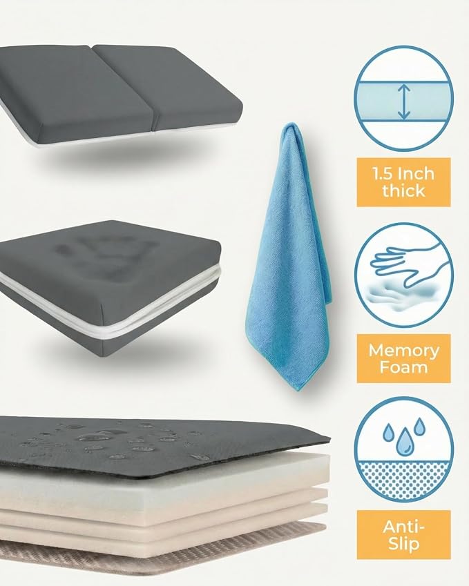 Comfortable Baby Bath Kneeler and Elbow Rest Pad Set – Thick Memory Foam Bath Kneeling Pad with Elbow Support – Baby Bathtub Cushion with Toy Organizer for Bathing Infant or Toddler - Dark Grey