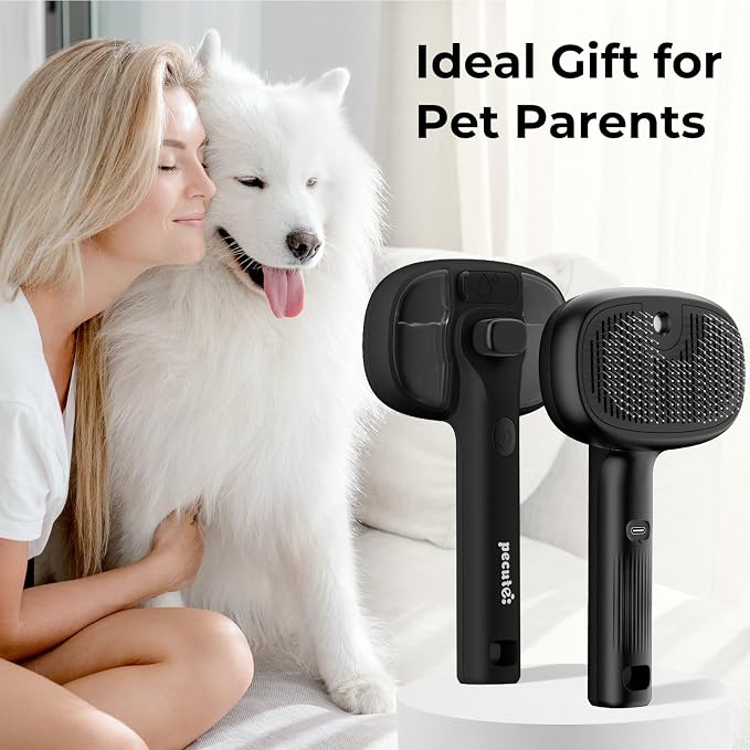 Pecute Self-Cleaning Steam Dog Cat Brush for Heavy Shedding/Long Coats | Gentle, Undercoat removal & smoothing, Shedding control, For water-anxious pets, 2 cool mist modes, XL tank, 240-min runtime