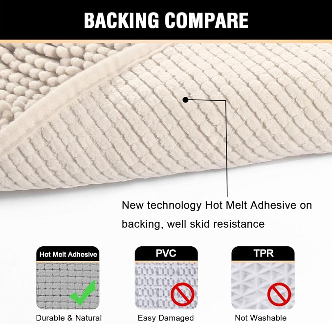 H.VERSAILTEX Microfiber Bath Rugs Chenille Floor Mat Ultra Soft Washable Bathroom Dry Fast Water Absorbent Bedroom Area Rugs, 20 x 32 - Inch, Ivory
