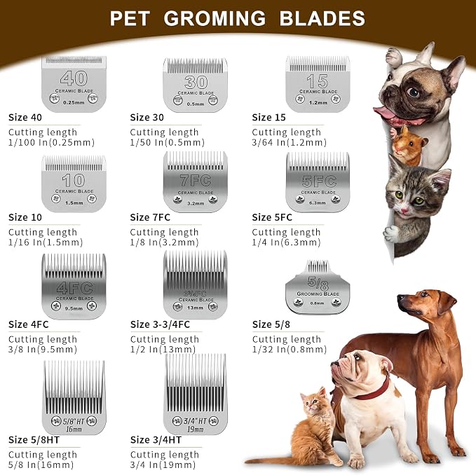4FC Detachable Dog Blades Compatible with Andis/Oster A5 Grooming | Compatible with wahl km10 dog clipper,Cut Length 3/8"(9.5mm),Made of Ceramic Blade & Stainless Steel Blade,2 PACK