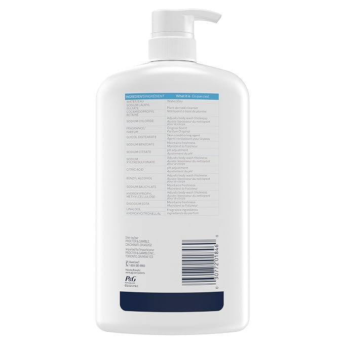 Ivory Body Wash, Designed for the Whole Family, Gentle Formula, Free of Dyes Heavy Perfumes Parabens Phthalates & Silicones, for Sensitive Skin, Designed for Skin's pH, Original Scent, 35 oz
