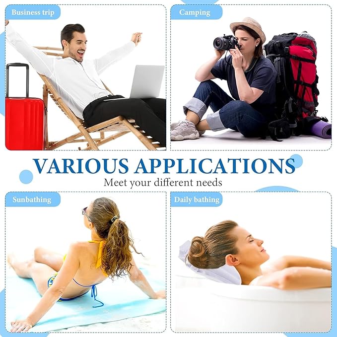 Jetec 2 Pcs Inflatable Bath Pillow with Suction Cup Terry Cloth Covered Bath Pillow Shell Shape Bathtub Spa Pillows Comfortable Soft Cushion Neck Support Fits All Pool Bathroom Home Spa Hot Tub
