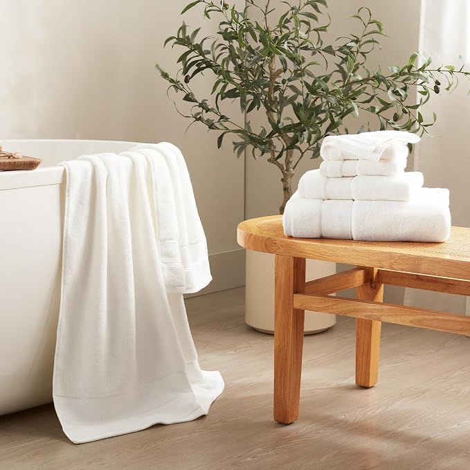 Marvione Bath Towels Set 6 Piece, 100% Turkish Cotton Highly Absorbent and Soft Towels for Bathroom 2 Bath Towels 2 Hand Towels 2 Washcloths, White