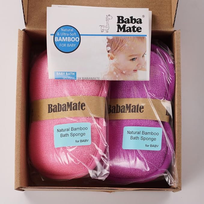 Baby Bath Sponge - Ultra Soft Baby Sponge for Bathing - Kids Bath Sponges for Infants, Toddler Bath Time, 2 Count (1 Pack) - Pink Violet