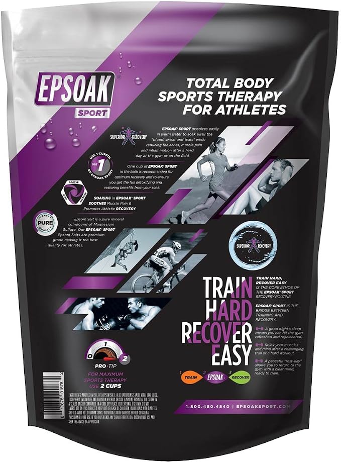Epsoak Sport Epsom Salt 5 lb. USP Magnesium Sulfate with Lavender Scent Resealable Epsom Salt Bag, Made in The USA, Cruelty-Free Certified
