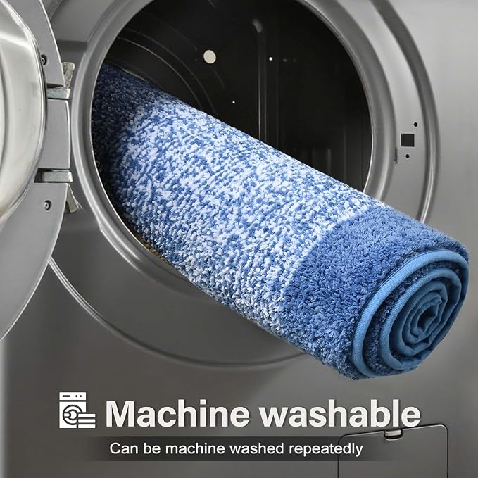 Toilet Rugs U-Shaped 24x19, Non-Slip Plush Shaggy Quick Dry Bathroom Contour Rugs, Extra Soft Absorbent Chenille Washable Bath Mat for Toilet Base, Blue