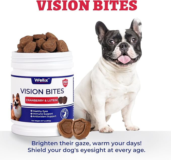Wellix 260 Bites Vision Taurine for Dogs - Senior Eye Supplement with Cranberry, Lutein, Marshmallow Root, Vitamin - Tear Stain Remover for Puppy, Small Medium & Large Dogs