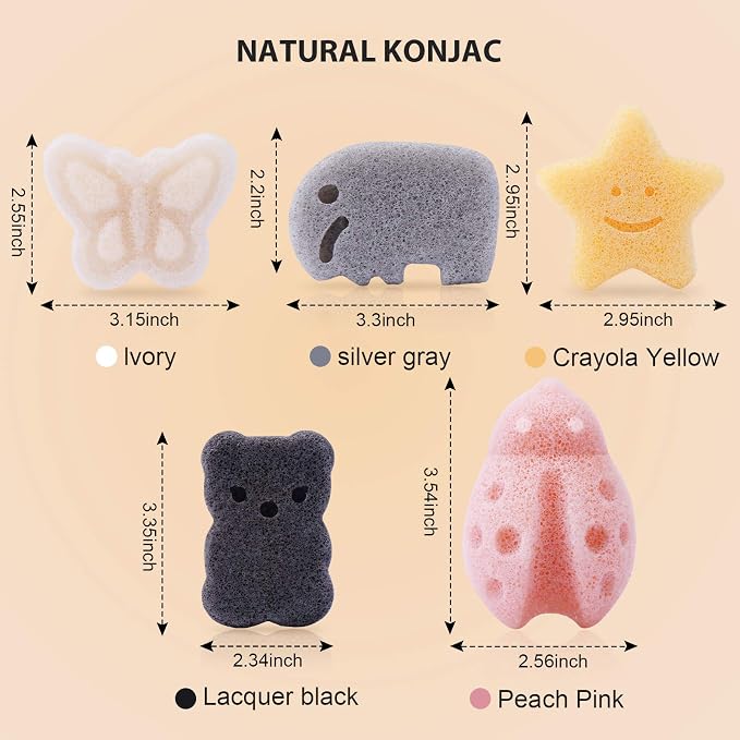 5 Pcs Konjac Baby Sponge for Bathing, Kids Bath Sponges for Infants, Toddler Bath Time, Cute Shapes and Safe Plant-Based Konjac Baby Bath Accessories, 5pcs