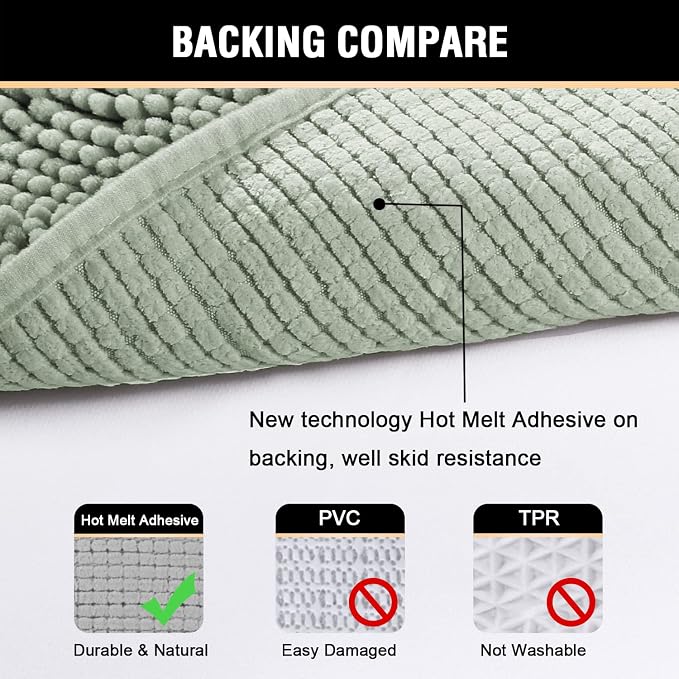 H.VERSAILTEX Bath Mat for Bathroom Non Slip Luxury Chenille Ultra Soft Bath Rugs 24x36 Absorbent Non Skid Shaggy Rugs Washable Dry Fast Plush Area Carpet Mats for Indoor, Bath Room, Tub - Sage
