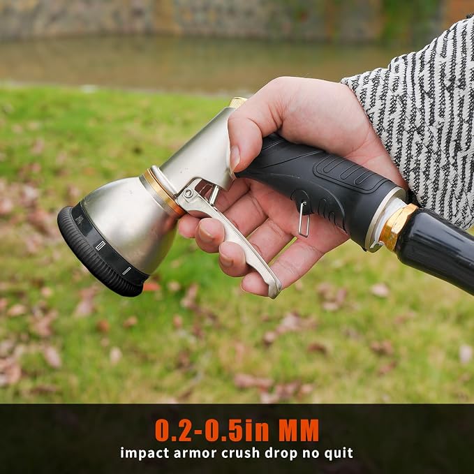 Besiter Garden Nozzle Sprayer, High Pressure Metal Water Hose Sprayer with 9 Watering Patterns, Heavy Duty Sprayer for Washing Cars, Watering Plants, Cleaning Yard & Showering Pets (Orange)