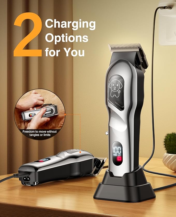 Dog Clippers for Grooming, Dog Grooming Kit for Heavy Thick Hair, Low Noise Cordless Pet Hair Trimmer with Stainless Steel Blade, Professional Rechargeable Hair Trimmer for Dogs and Cats New