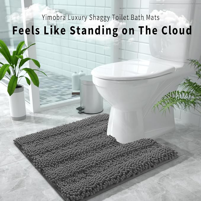 Yimobra Toilet Rugs U Shaped Washable 24 x 20, Non Slip and Super Absorbent Toilet Mat, Quick Dry, Ultra Luxury Microfiber Chenille Plush Fluffy Contour Bath Rugs for Toilet Base, Dark Gray