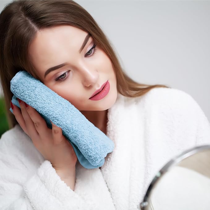 Face Towels Pack of 12 – 100% Cotton Wash Cloths (12x12 inch) – 550 GSM Soft, Quick Dry & Highly Absorbent Ring Spun Cotton Towels for Bathroom, Spa, Gym, Kitchen and for Daily Use - (Sky Blue)