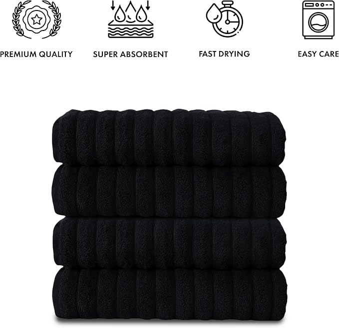 Classic Turkish Towels CTT Premium 4 Pack Bath Towels Set, Made with 100% Turkish Cotton, Spa & Hotel, Quick Drying Towels, Absorbent & Comfy | 27"x54" (Black)