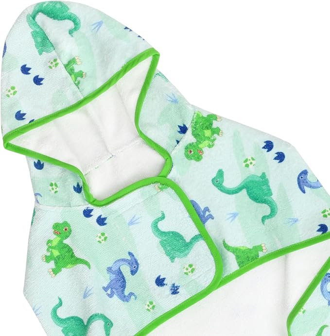 HDE Dog Bathrobe Super Absorbent Quick Drying Puppy Towel Wrap Coat Adjustable After Bath Robes with Hood for Dog Sizes S-XXL Cute Dinosaurs L