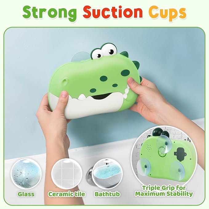 Baby Bath Toys, Rechargeable Dinosaur Bath Bubble Machine with Music, Bathtime Bathtub Toys for Toddlers Birthday Easter Gifts, Bubble Maker Toys for Kids Ages 1-3 4-8 Baby Gifts(Green)