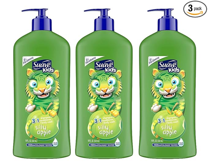 Suave Kids 3 In 1 Shampoo-Cond -Bodywash Silly Apple 18 Ounce (Pack of 3)