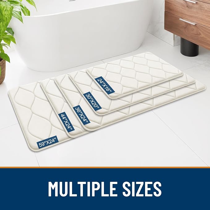 Smiry Memory Foam Bath Mat 30''x20'', Ultra Soft Non-Slip Bathroom Rug, Plush Water Absorbent Quick Dry and Machine Washable Floor Mat for Shower, Tub & Home Decor, Ivory