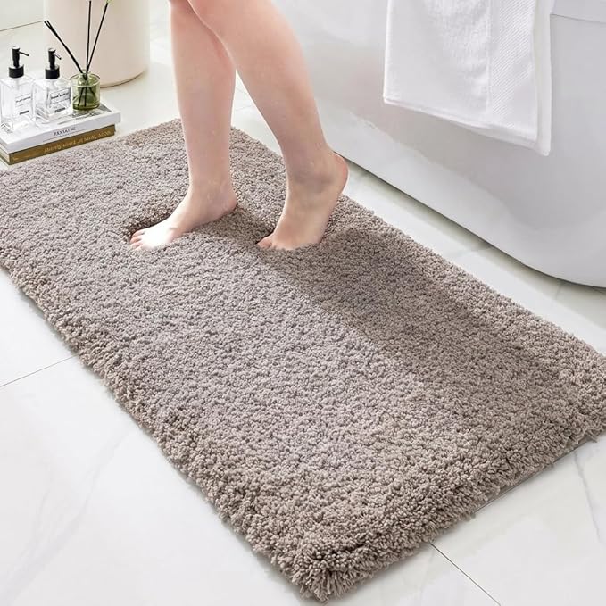 Bathroom Rugs Non Slip Washable 48x24, Ultra Soft Thick Shaggy Absorbent Bath Mats,High Density Foam Latex Non Slip Backing Bath Rugs,Microfiber Bath Mats for Bathroom Floor&Sink,Camel