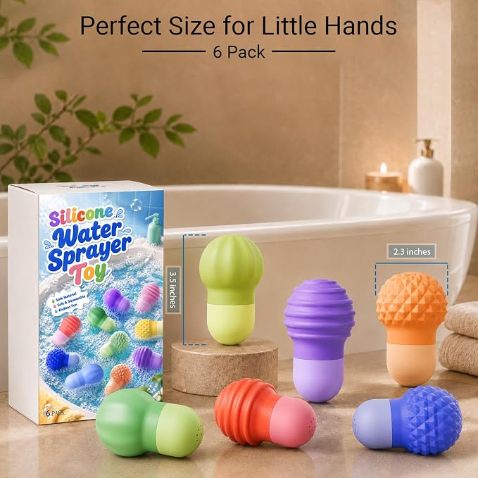 Sensory Squeezing Water Bath Toys for Toddlers,6PCS Bath Tub Pool Floating Toys for Babies Kids 1-3,Textured Fidget Toys Stocking Stuffers Gifts for Girls Boys 18+ Months