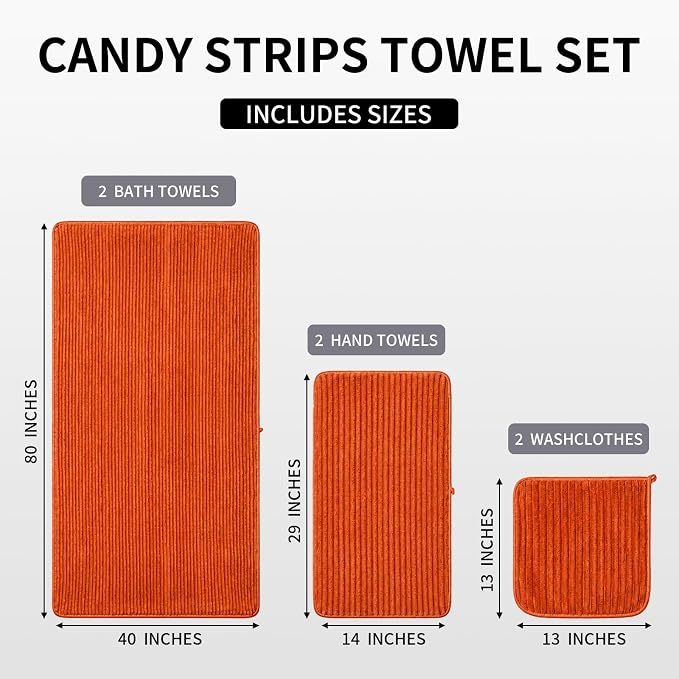 6-Piece Bath Towel Set - Includes 2 Extra Large Bath Sheets (40"x80"), 2 Hand Towels & 2 Washcloths - Premium Microfiber Quick Dry Luxury Towels for Bathroom (Burnt Orange)