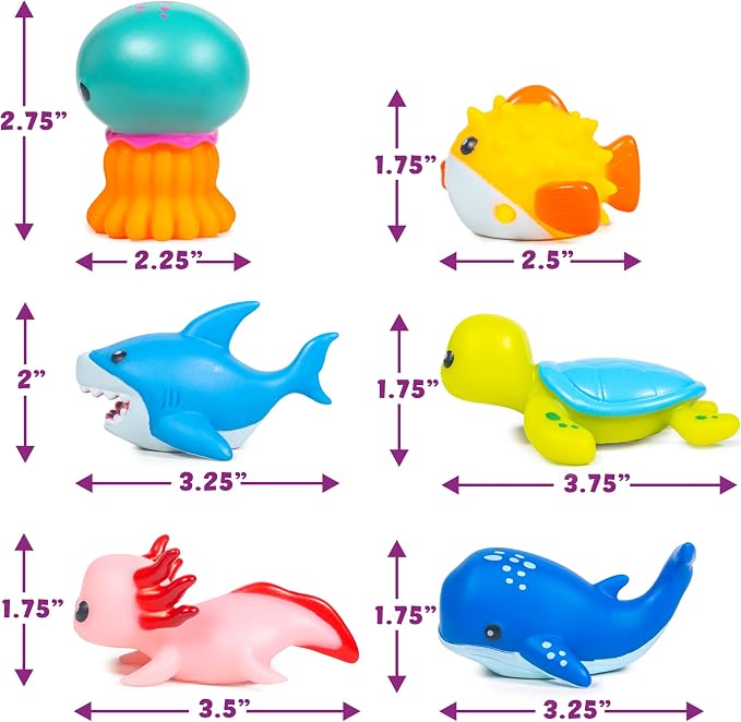 Tub Works® Under the Sea™ Light Up Bath Toys, 6 Pack | Water-Activated Light Up Toys Flash & Change Color | Easy-Grip Baby & Toddler Bath Toys | Sensory Bathtub Toys with Bath Lights for Kids Bath