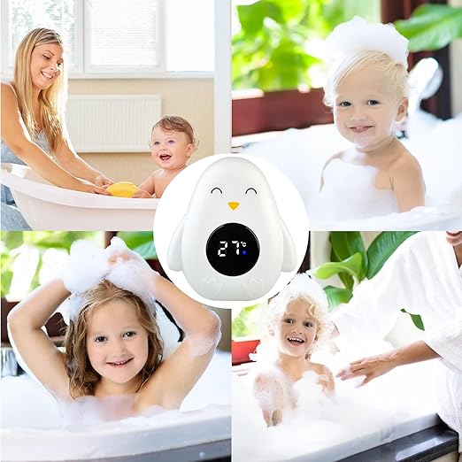 Baby Bath Thermometer, Digital Bath Thermometer, Cartoon Penguin Shape LED Display Temperature Tester, Bath Thermometer Baby Safety for Kids, Girls, Boys (White)