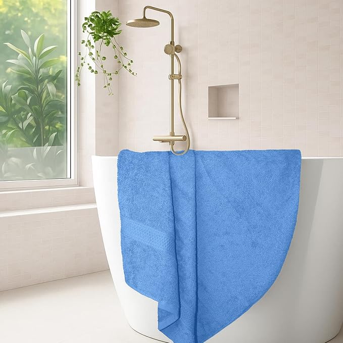 RIVERSIDE 100% Ring Spun Cotton Large Bath Towels Set of 4, 27 x 54 Inches โ Quick Dry, Soft & Highly Absorbent Towels for Shower & Bathroom โ Luxury 600 GSM Towels for Home, Spa, Gym, Electric Blue