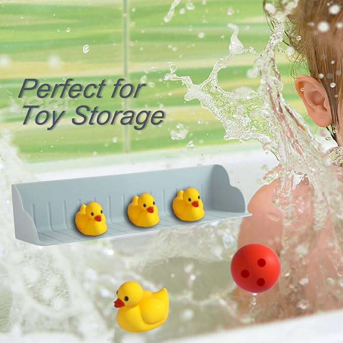 Bathtub Splash Guard, Kids Bath Toy Shelf Spill-Proof Bathtub Tray Kitchen Sink Organizer Waterproof Barrier Suction Cup