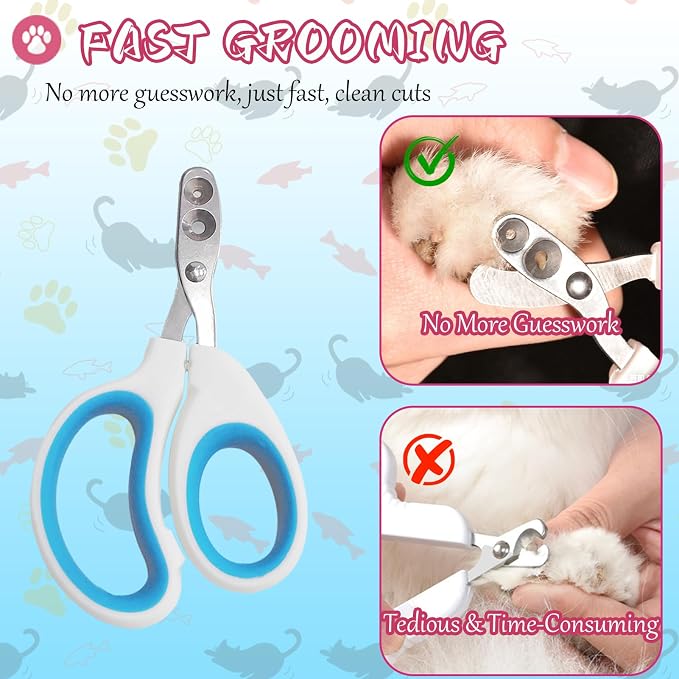 2Pcs Pet Nail Clippers Dog Cat Nail Clipper with Guard - Avoid Over Cutting, Cat Claw Trimmers for Rabbits Kittens Guinea Pigs Puppies and Small Animals, Non-Slip Handle & Stainless Steel Blades