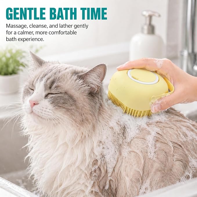 Soft Silicone Pet Bath Massage Brush for Dogs & Cats, Gentle Grooming Cleaning Tool for Puppy Kitten Washing, yellow
