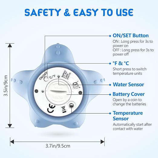 Baby Bath Thermometer for Tub,Floating Digital Water Temperature Thermometer with Instant Accurate Reading,3-Color Safety Light,Auto On/Off for Newborn,Infant & Toddler(Starfish)