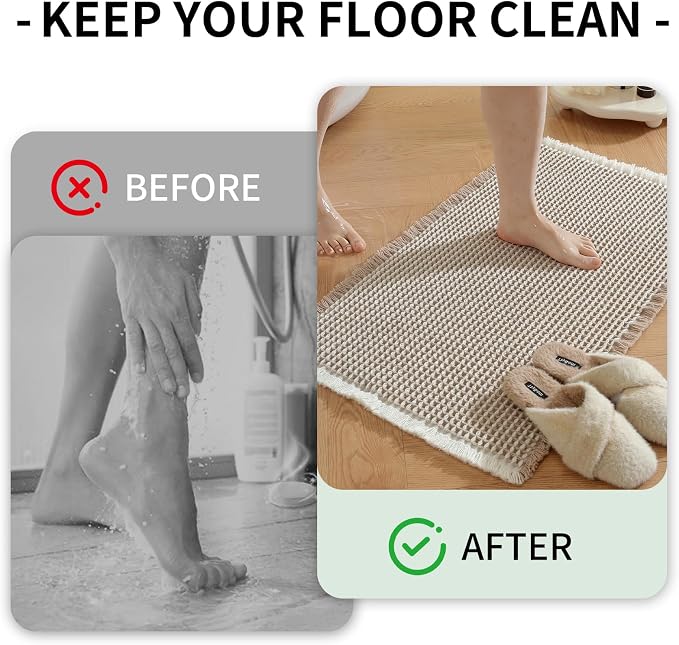 Waffle Bath Mat - Super Water Absorbing Bath Mat Quick Dry, Bathroom Rugs Non Slip Washable, Rubber Backed Bathroom Mat for Bathroom Floor, Tub and Shower, 17" x 24", Brown & White