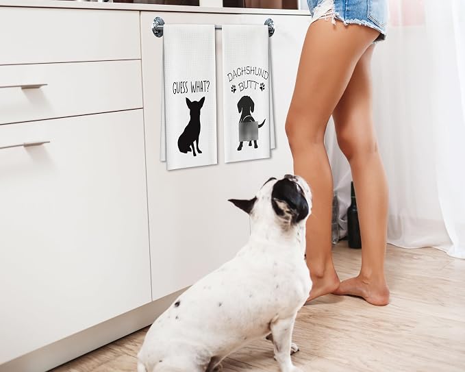 Kitchen Towels Set of 2, Guess What Dachshund Dish Towel for Kitchen Bathroom, Funny Pet Decorative Hand Towels, Fast Drying Tea Towel, Housewarming Gifts for Dog Lovers Dog Mom Women -06