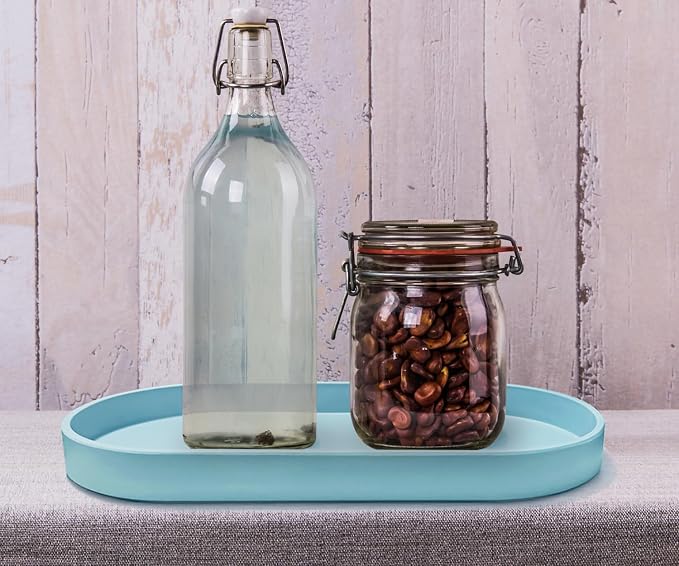 Blue Small Tray (11.8 inch), Oval Tray, Countertop Organizer | for Kitchen Counter, Bathtub Bathroom Vanity Items, Coffee Accessory, Bar, Serving Seasoning, Salt and Pepper, Soap, Perfume.