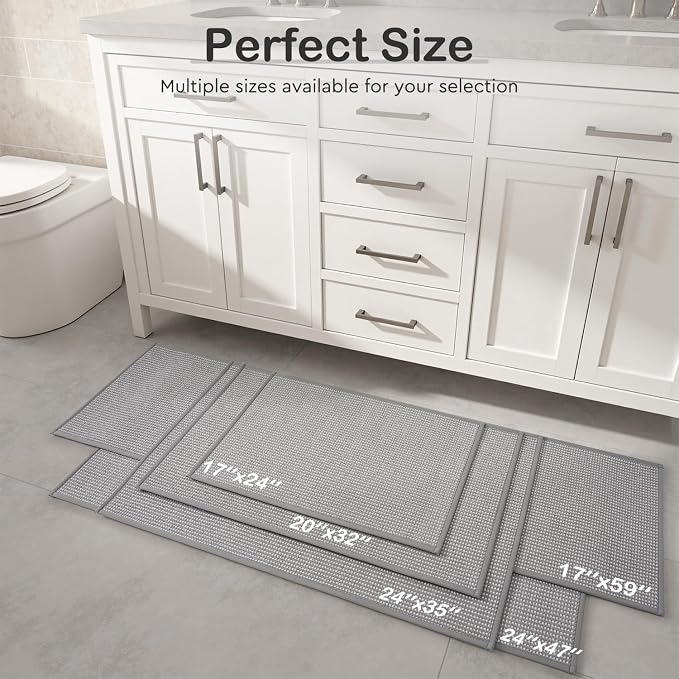 MontVoo Bathroom Runner Rugs,Chenille Absorbent Bath Mat Runner Quick Dry Rubber Backed Bath Runners Non Slip Washable Long Bathroom Rugs,Ultra Thin Bath Rugs Fit Under Door,24"x47",Grey
