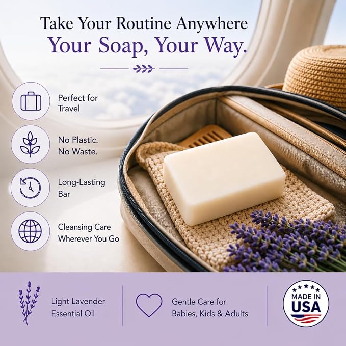 Baby Soap Bar For Sensitive Skin | Natural Bath Soap For Toddlers Kids Adults | Relaxing Organic Lavender Essential Oil | No Artificial Fragrance | Only 6 Ingredients | Vegan | No SLS | 2 Bars