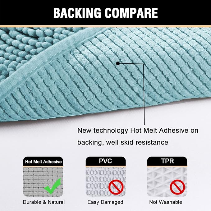 H.VERSAILTEX Bath Mat Bathroom Rug Bath Rugs for Bathroom Non Slip Bath Mats Extra Thick Chenille Rug 17" x 24" Absorbent Soft Shaggy Washable Dry Fast Plush Rugs for Bathtubs - Aqua Haze