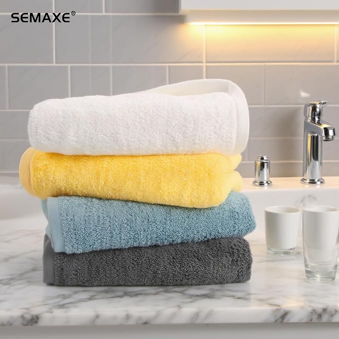 SEMAXE 12-Pack Blue Cotton Hand Towels for Bathroom with Hanging Loops | Sink-side towels for drying hands and face, ideal for bathrooms, guest baths, powder rooms, OEKO-TEX certified, easy care