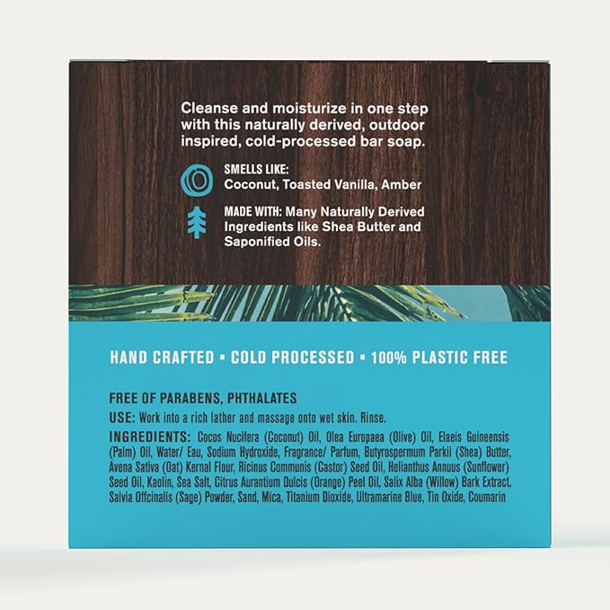 Every Man Jack Cold Processed Mens Bar Soap - Coconut + Driftwood Scent - Deeply Cleans & Hydrates with Shea Butter and Coconut Oil - (3 Pack)