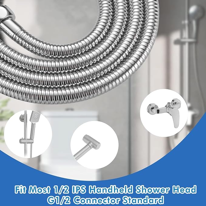 RUMOSE 118 inches Shower Hose Extra Long Stainless Steel Shower Tube Attachment Flexible Handheld Shower Sprayer Hose, Polished Chrome
