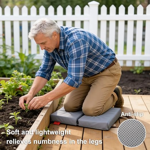 Extra Thick Soft Kneeling Pad for Men and Women, Waterproof Gardening Pads with Memory Foam, Yoga or Exercise Cleaning Knee Cushion, Collapsible Kneeling Mat Non-Slip Bottom, Garden Gifts Light Grey