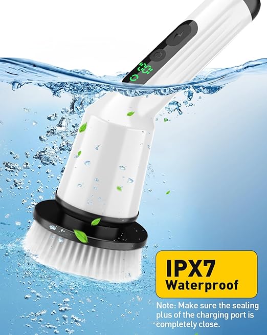 Electric Spin Scrubber for Cleaning Bathroom, Shower Scrubber Cordless Cleaning Brush with IPX7 Waterproof & 2 Speed, 3 Flat Brush Heads, Bathroom Cleaning Supplies for Shower Tub Kitchen Tile Toilet