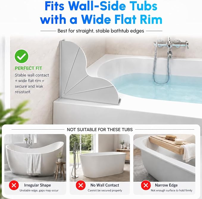 Vespara 2-Pack All-Silicone Shower Splash Guard Kit with Strong Suction Cups, Large Splash Guards for Bathtub, One-Piece Design Corner Guards to Keep Water in Shower or Bath (9.8x9.5inches) Grey