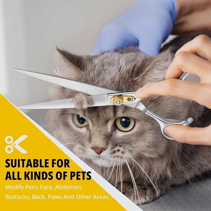 Dream Reach Straight Dog Scissors - 8 Inch 440C Stainless Steel Professional Pet Cutting Grooming Shears with Adjustable Screw
