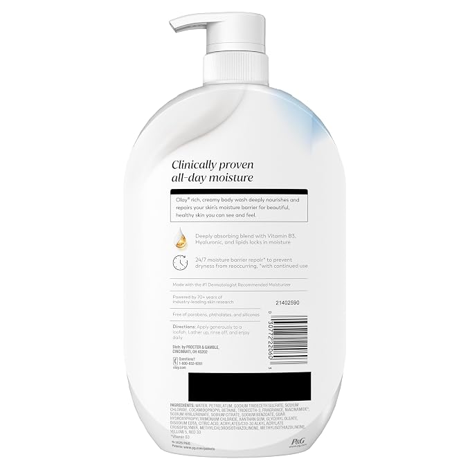 Olay Body Wash for Women, Ultra Moisture, Renews Extra Dry Skin, 24/7 Moisture Barrier Repair, Hydrating Formula for Visibly Healthy Soft Skin, Vitamin B3 & Hyaluronic Blend, All Skin Types, 35 fl oz