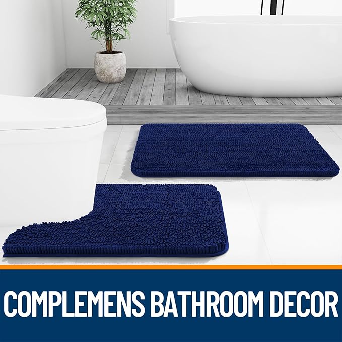 OLANLY Large Bathroom Rugs 70x46, Extra Soft Absorbent Chenille Bath Rugs, Rubber Backing Quick Dry, Machine Washable Bath Mats for Bathroom Floor, Tub and Shower, Home Decor Accessories, Navy